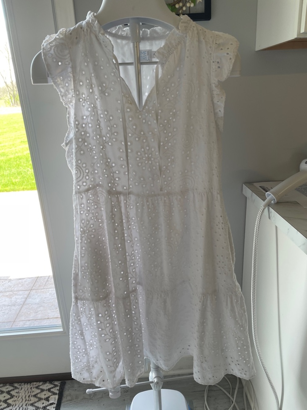 Time and Tru White Eyelet Tiered Mini Dress with Pockets!